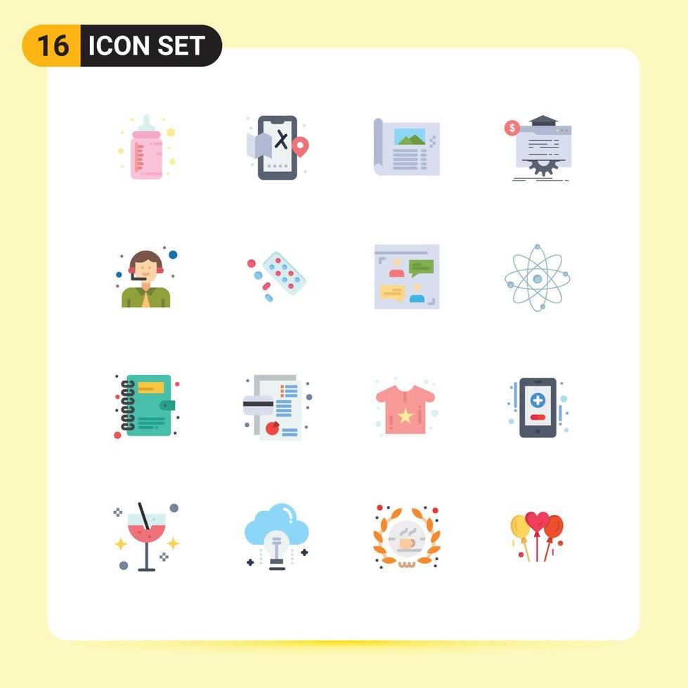 conjunto moderno de 16 cores planas e símbolos, como pacote editável de foto de progresso de design de globo de site de elementos de design de vetores criativos