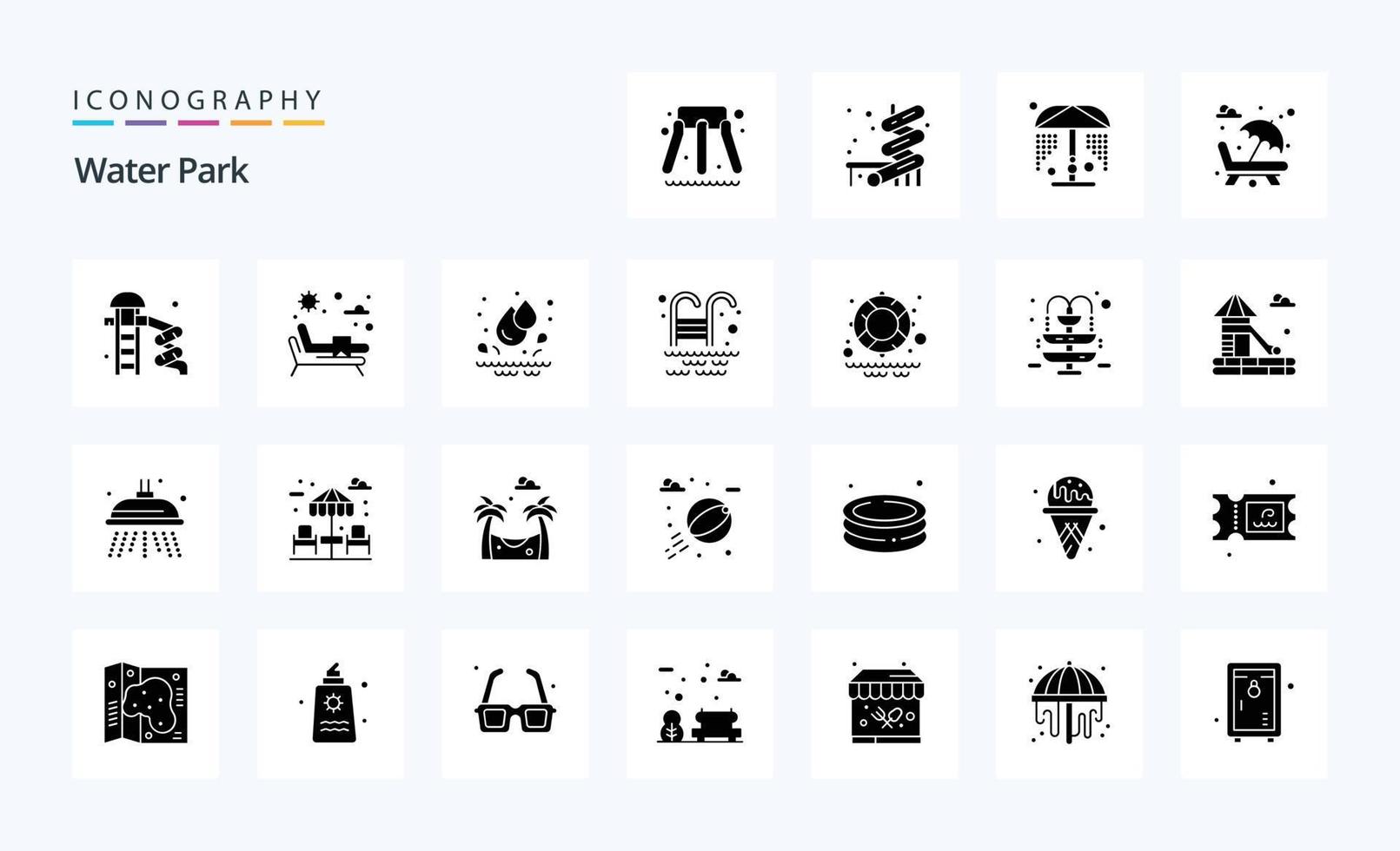 pacote de ícones de glifos sólidos de 25 parques aquáticos vetor