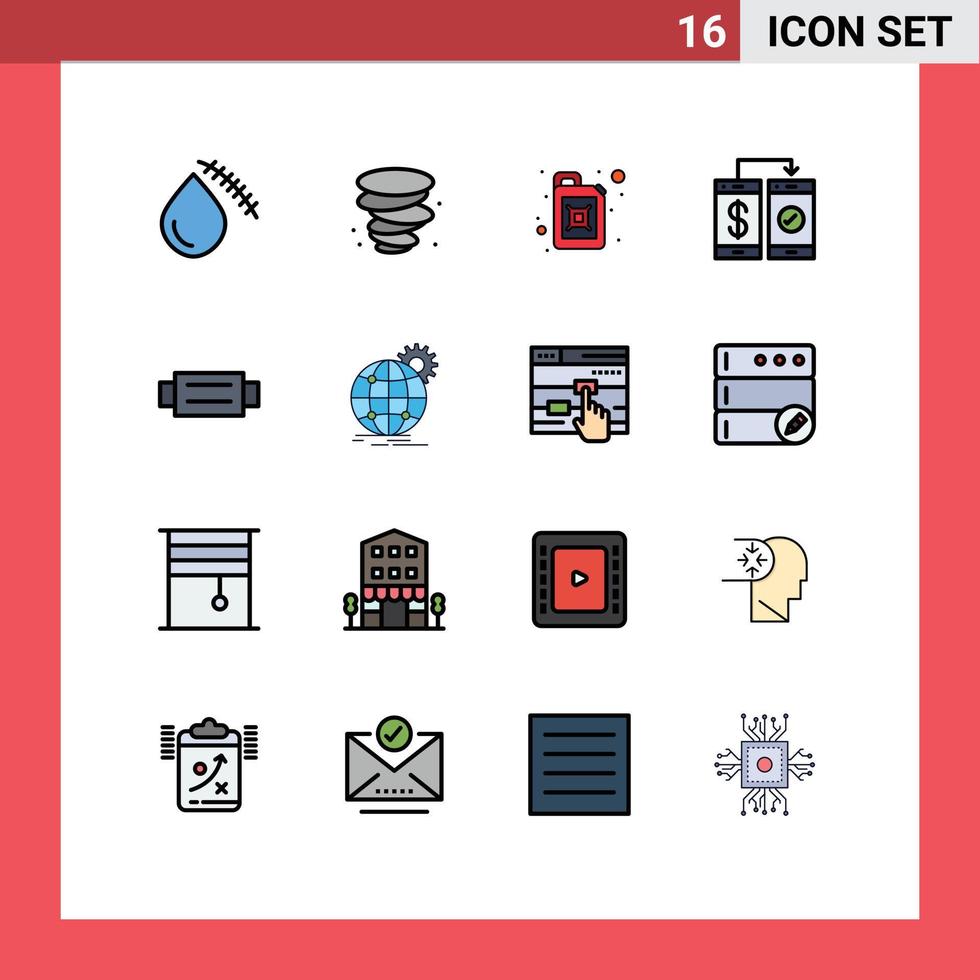 Pacote de linhas preenchidas com cores planas de 16 interfaces de sinais e símbolos modernos de pagamento de caixa de carteira de cinto, elementos de design de vetores criativos editáveis sem dinheiro