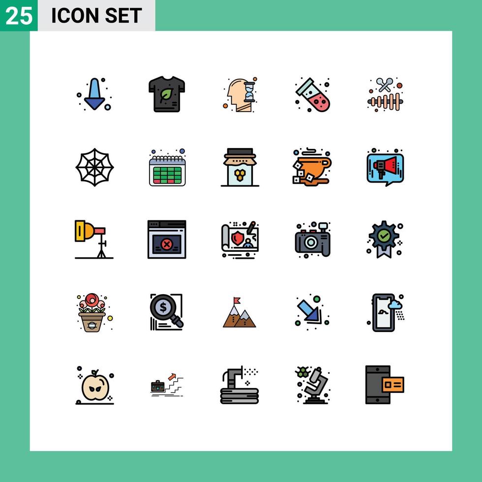 grupo de 25 sinais e símbolos de cores planas de linha preenchida para elementos de design de vetores editáveis de ciência de tubo humano de música
