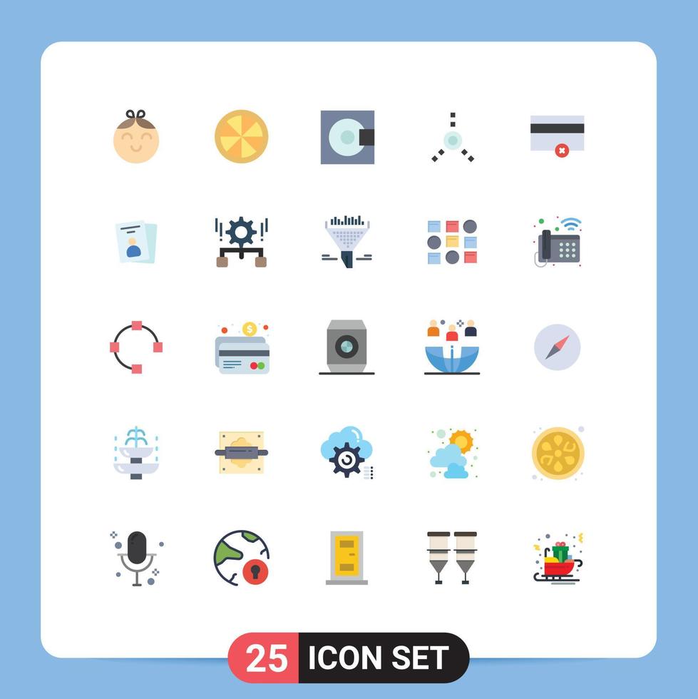 Pacote de cores planas de 25 interfaces de usuário de sinais e símbolos modernos de pagamentos com cartão minidisco dinheiro fogo ware elementos de design vetorial editáveis vetor