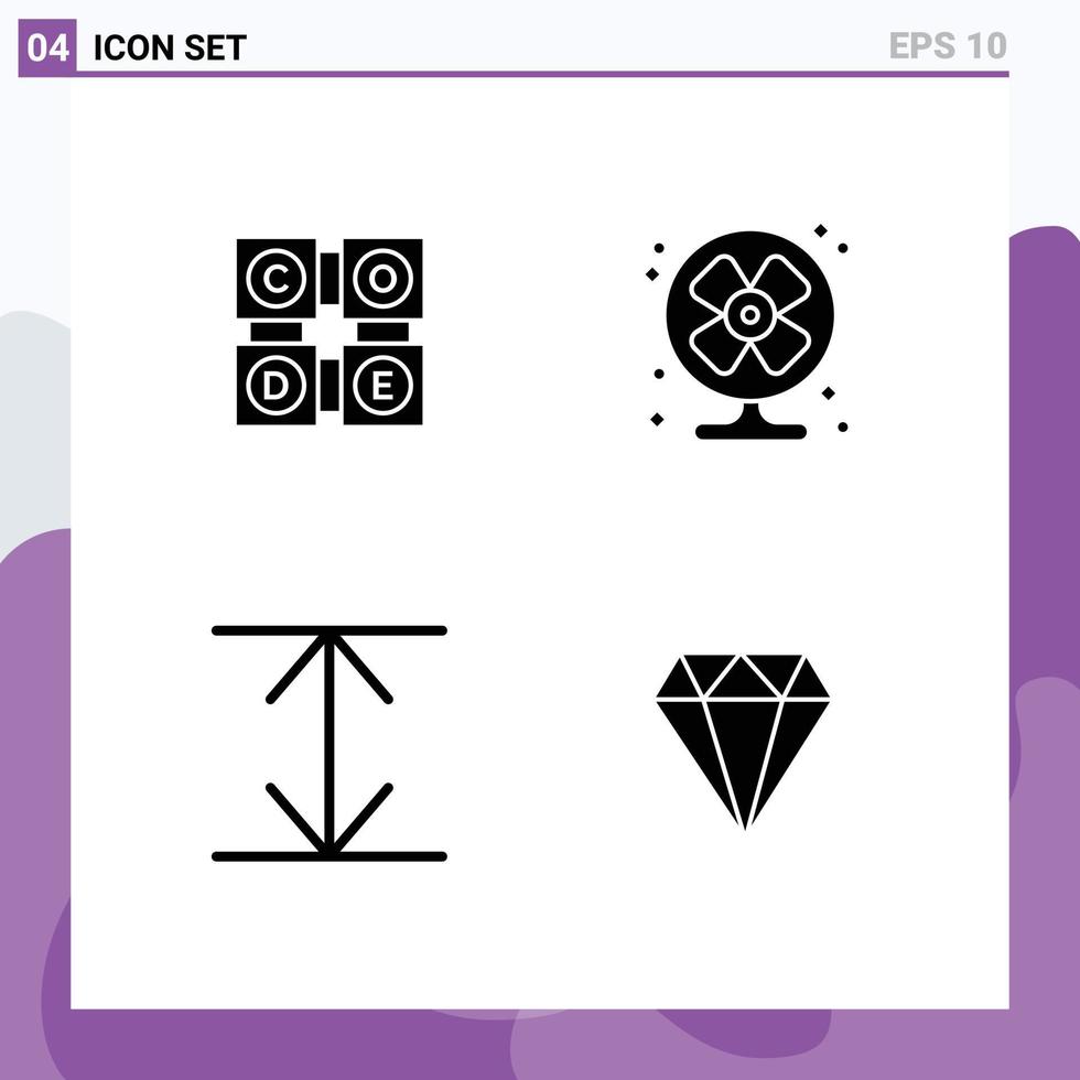 conjunto de 4 sinais de símbolos de ícones de interface do usuário modernos para código expandir educação fã joia elementos de design de vetores editáveis