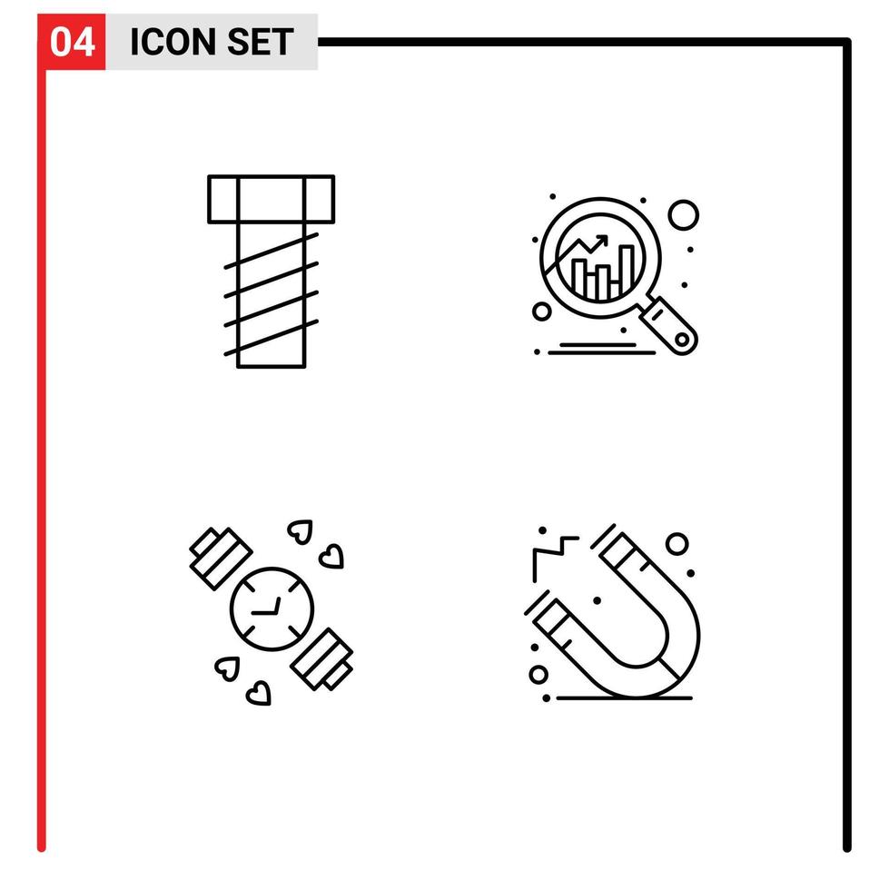 pacote de ícones de vetores de estoque de 4 sinais e símbolos de linha para gráfico de ímã de parafuso, relógio de mão, camada 1, elementos de design de vetores editáveis