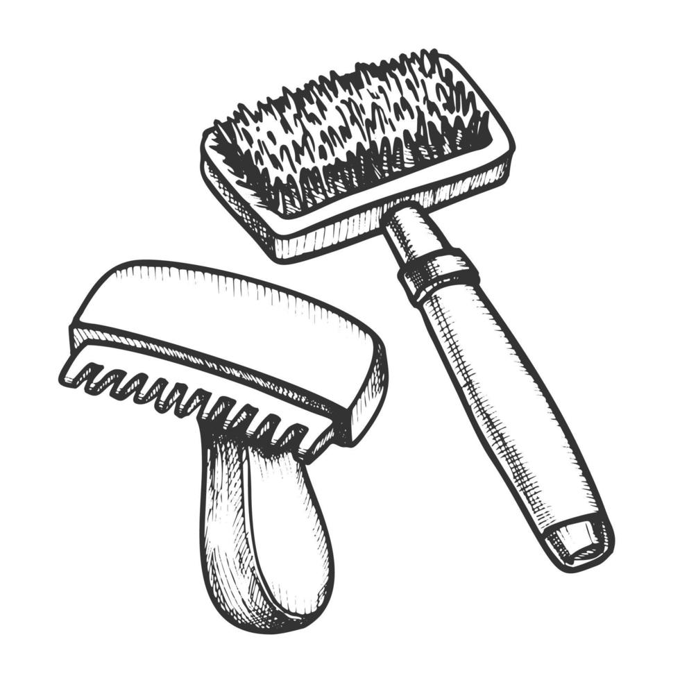 vetor monocromático de escovas de cabelo de preparação de animais