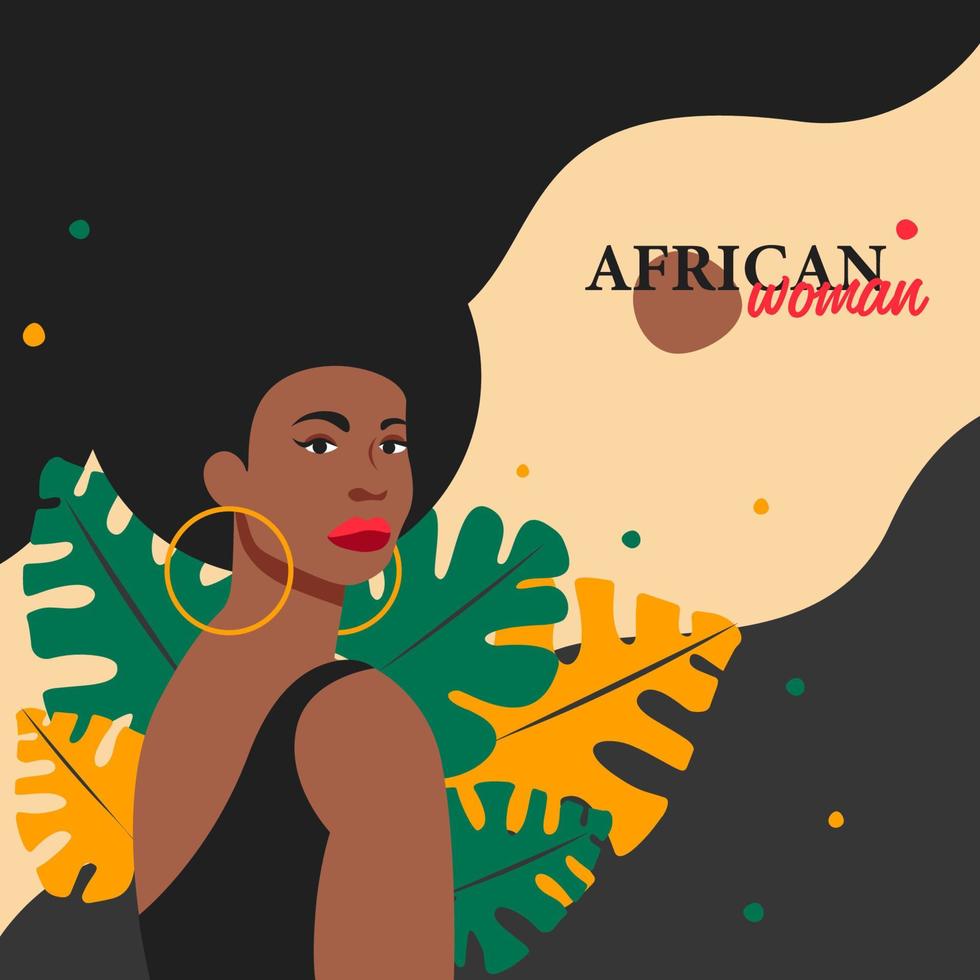 cartão postal minimalista, colagem de moda moderna com retrato de mulher africana abstrata e folhas vetor