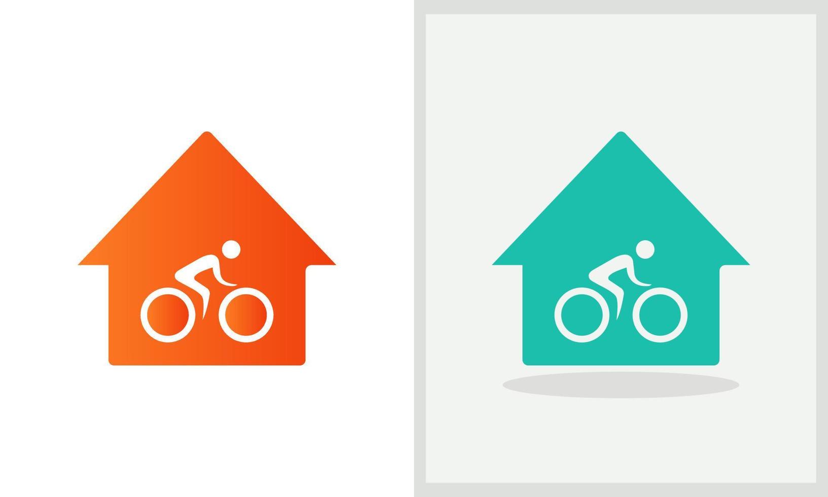 design de logotipo de motociclista. logotipo da casa com vetor de conceito de ciclo. homem de bicicleta e design de logotipo para casa