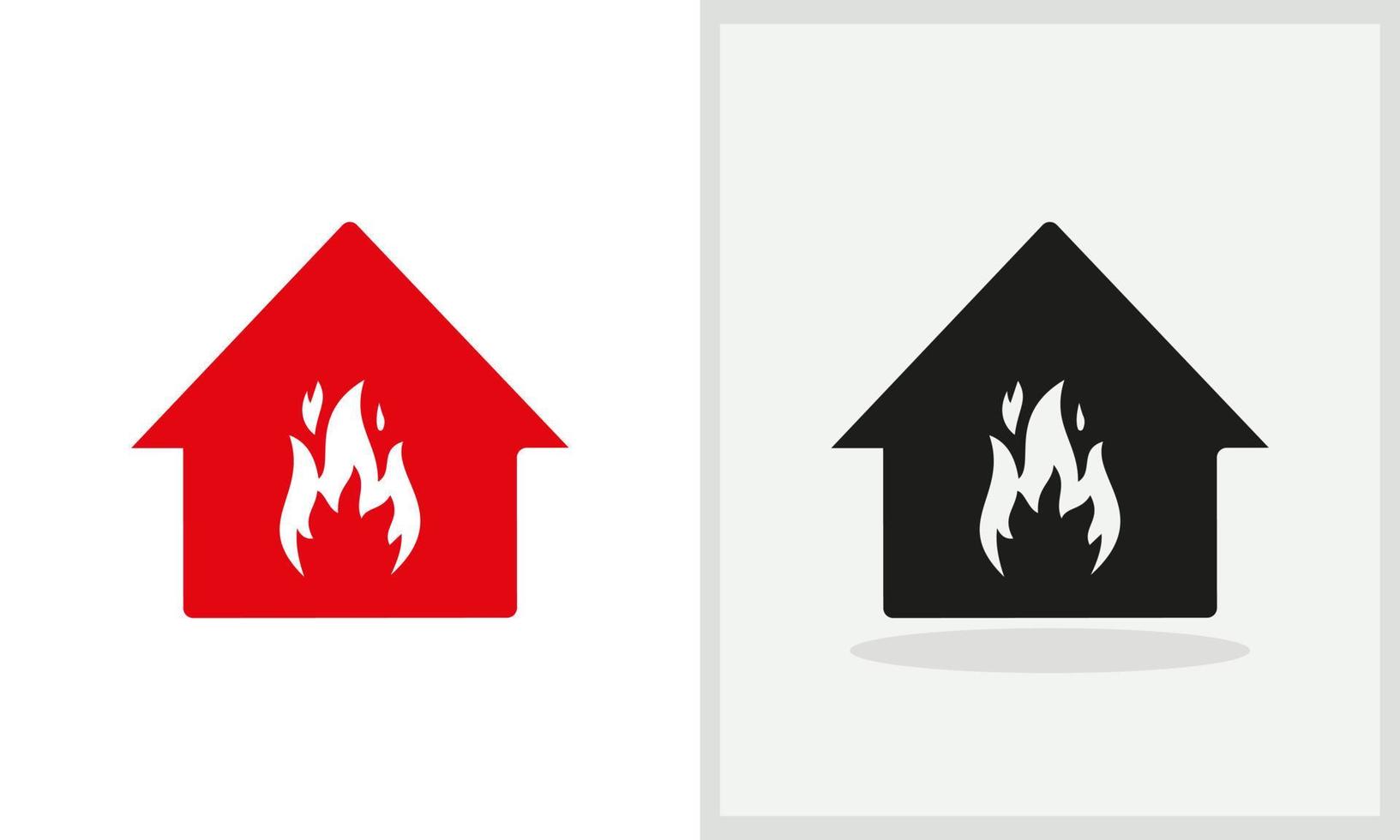 design do logotipo da casa de bombeiros. logotipo em casa com vetor de conceito de fogo. design de logotipo de fogo e casa