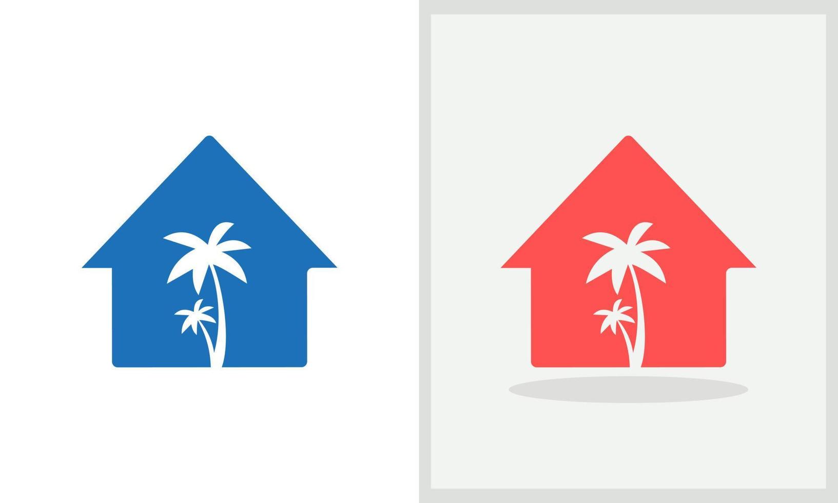design de logotipo de casa de palma. logotipo em casa com vetor de conceito de palmeira. palmeira e design de logotipo para casa