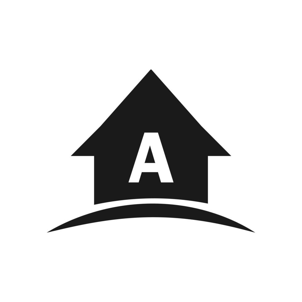 logotipo da casa na letra a design, imóveis iniciais, conceito de desenvolvimento vetor
