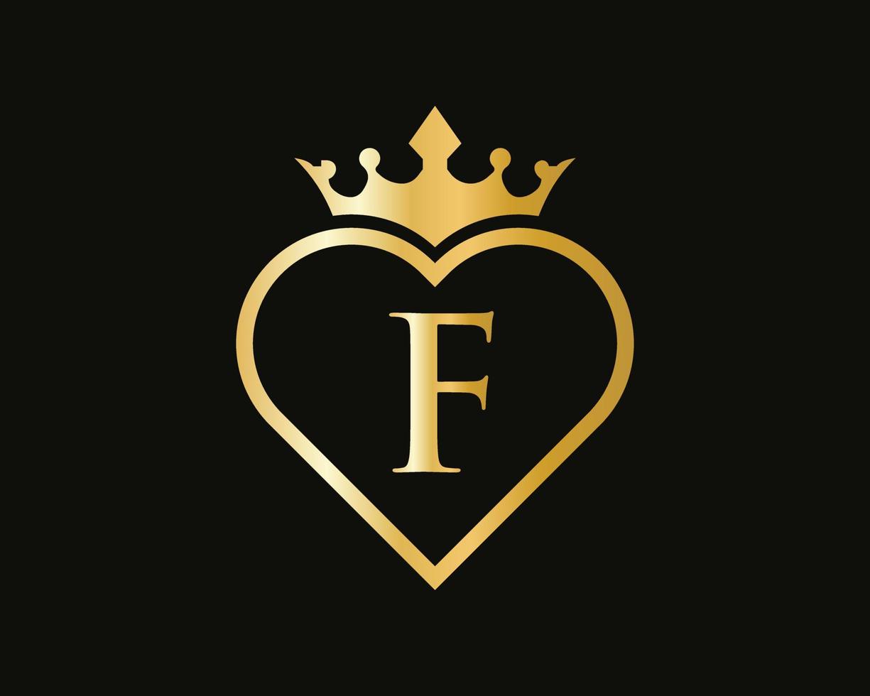 logotipo da letra f com coroa e forma de amor vetor