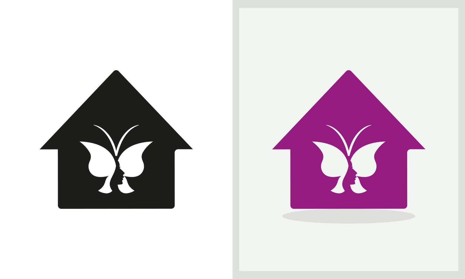 design de logotipo de casa de borboleta. logotipo em casa com vetor de conceito de borboleta. spa de beleza e design de logotipo para casa