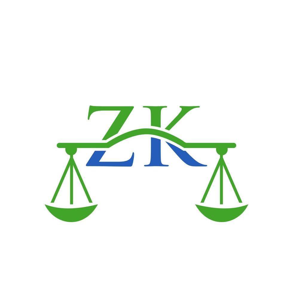 design de logotipo da letra zk do escritório de advocacia. sinal de advogado vetor