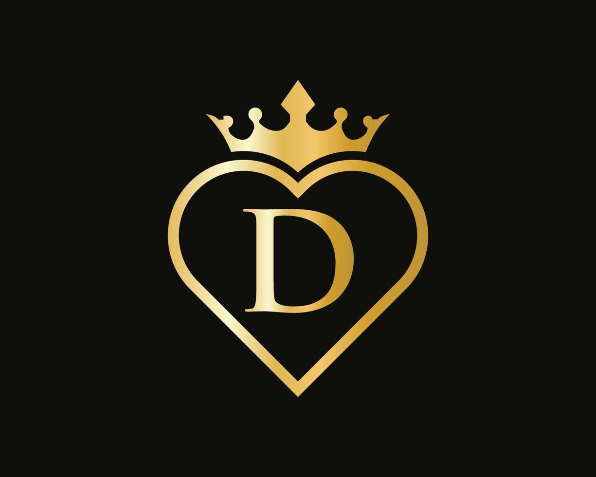 logotipo da letra d com coroa e forma de amor vetor