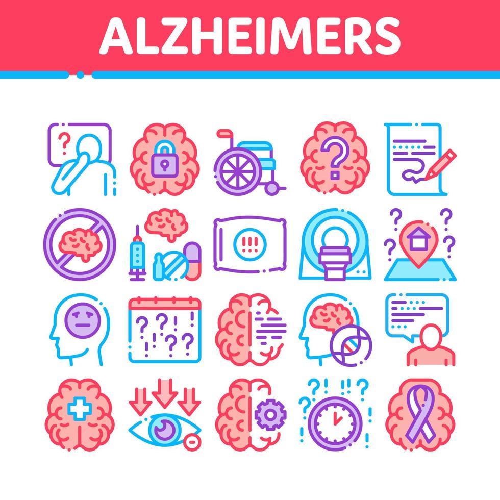 vetor de conjunto de ícones de coleção de doença de alzheimer