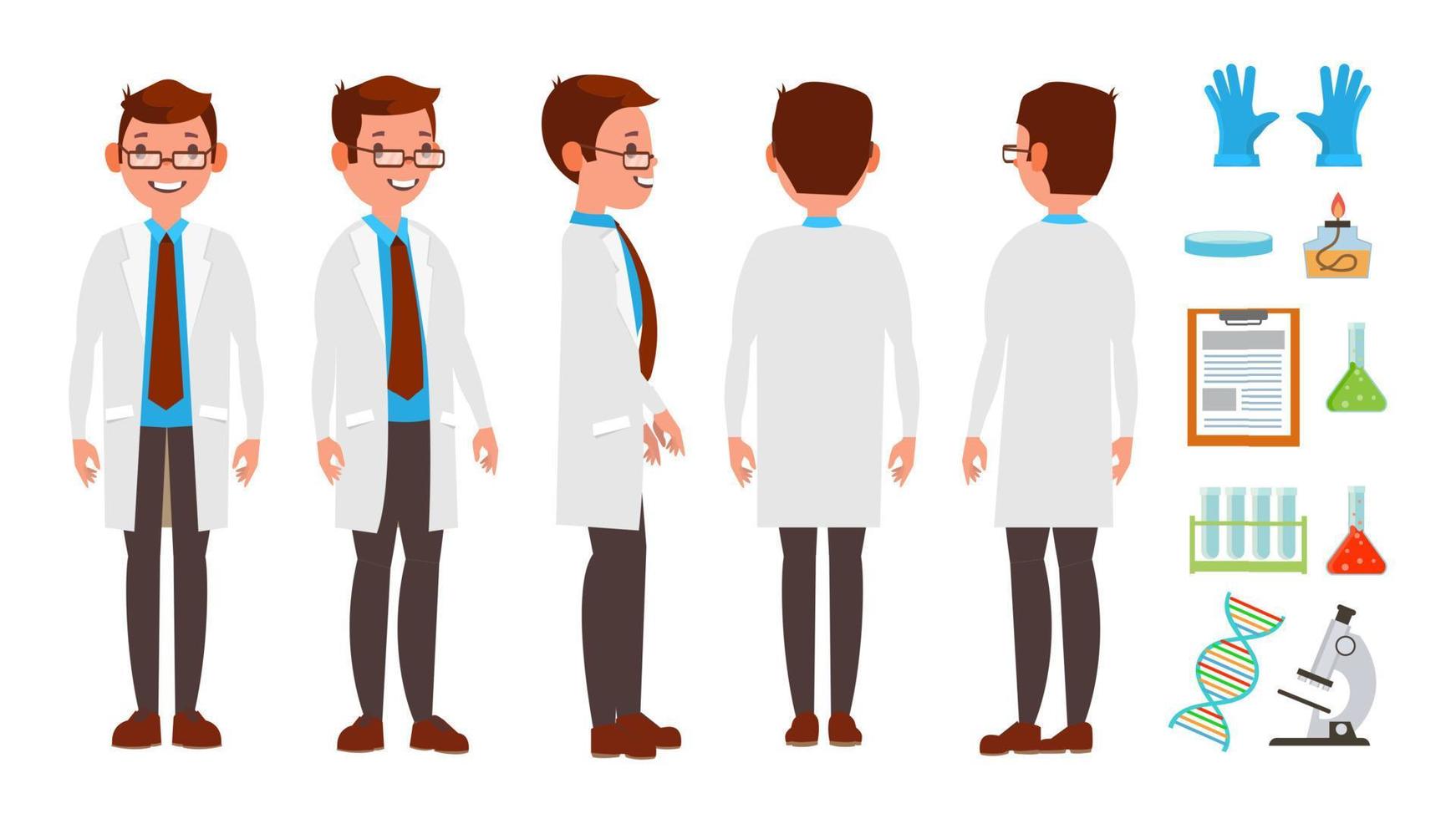 vetor de cientista clássico. experimento científico. pesquisa e exploração. trabalhador de laboratório biológico. ilustração plana dos desenhos animados