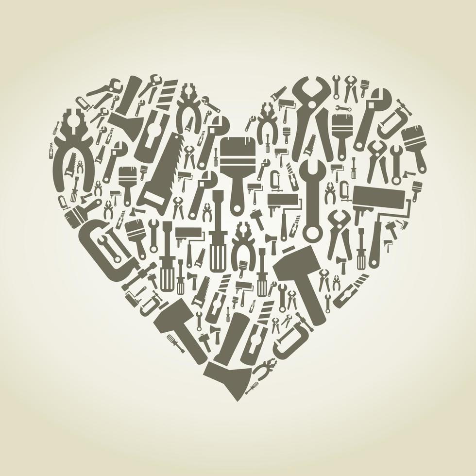 coração coletado de ferramentas. uma ilustração vetorial vetor