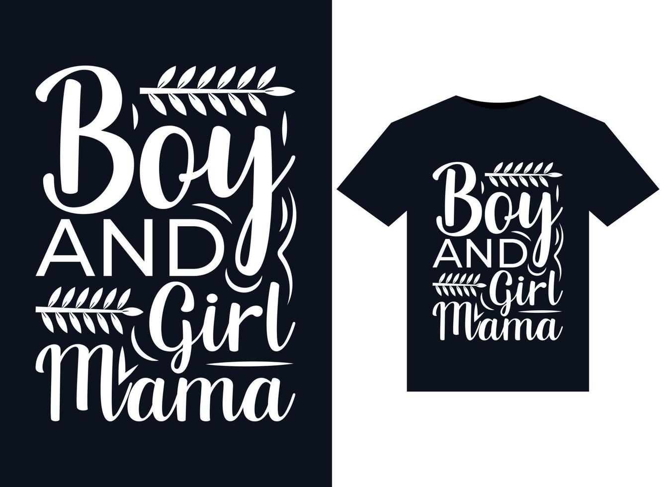 Ilustrações de mamãe de menino e menina para design de camisetas prontas para impressão vetor