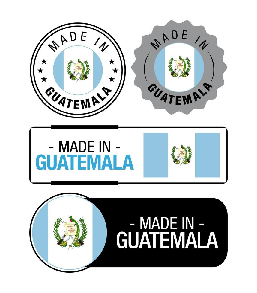 conjunto de rótulos feitos na guatemala, logotipo, bandeira da guatemala, emblema de produto da guatemala vetor