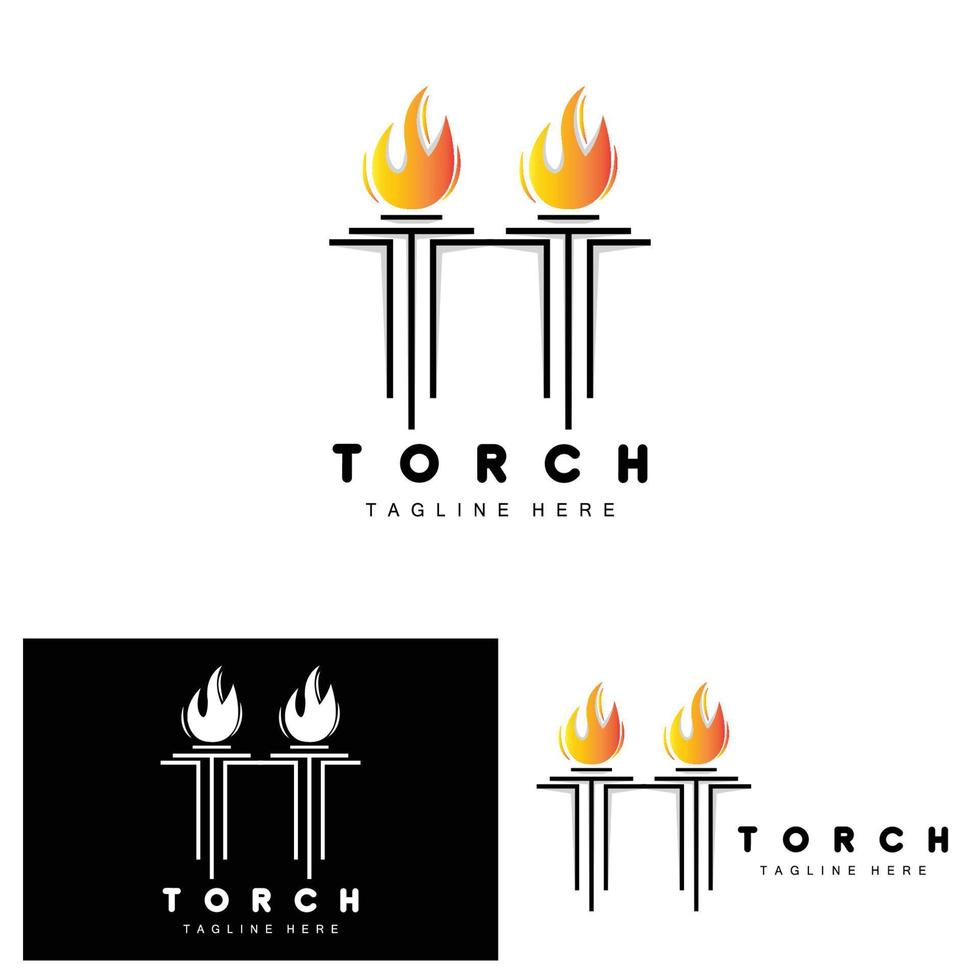 logotipo da tocha, design de fogo, logotipo da carta, ícone da marca do produto vetor