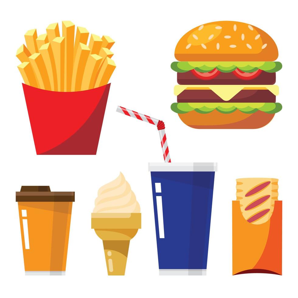 conjunto de ilustração vetorial isolada de fast-food vetor