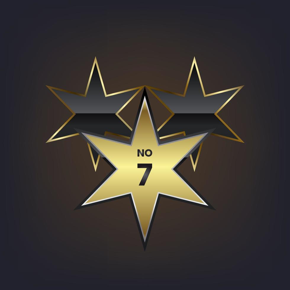 número 7, um vencedor 1º design de rótulo de estrela dourada, estrelas premium para ilustração vetorial de campeão. vetor