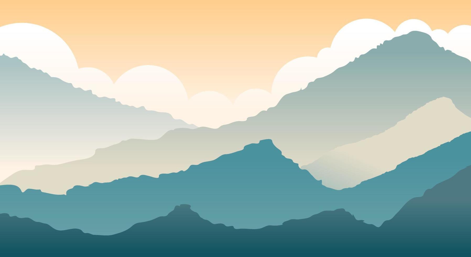 cenário natural com silhuetas de colinas, montanhas e céu com vetores e ilustrações de paisagem de nuvens