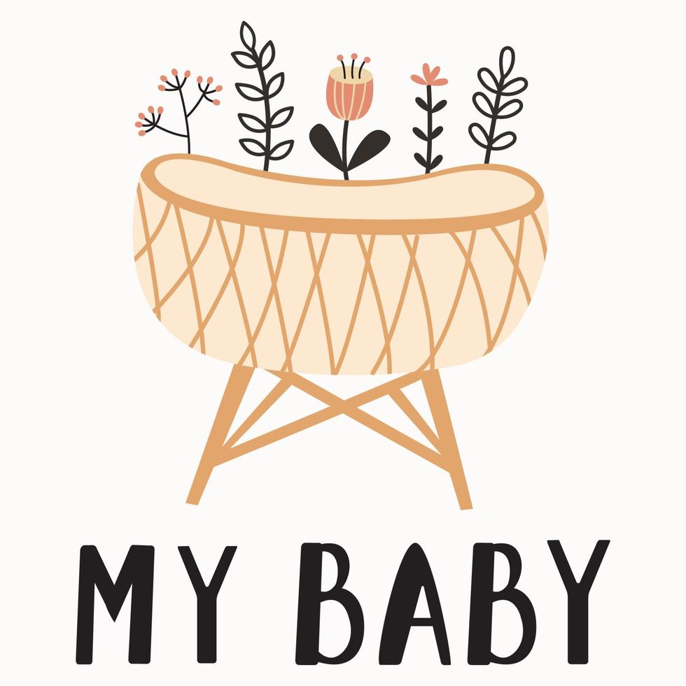 pôster vetorial ou postagem do meu bebê com uma composição caligráfica e elementos florais. fundo branco para chá de bebê. chegada da criança. ilustração em vetor dos desenhos animados.