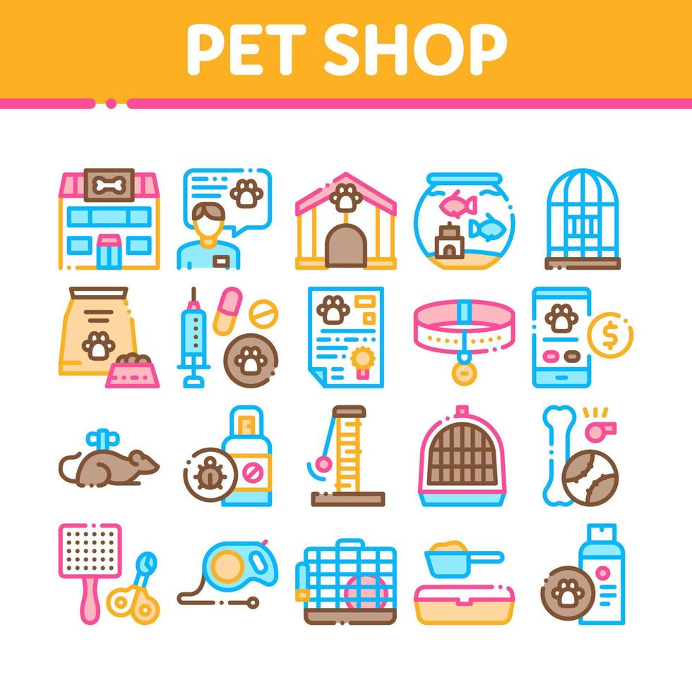 vetor de conjunto de ícones de elementos de coleção de pet shop