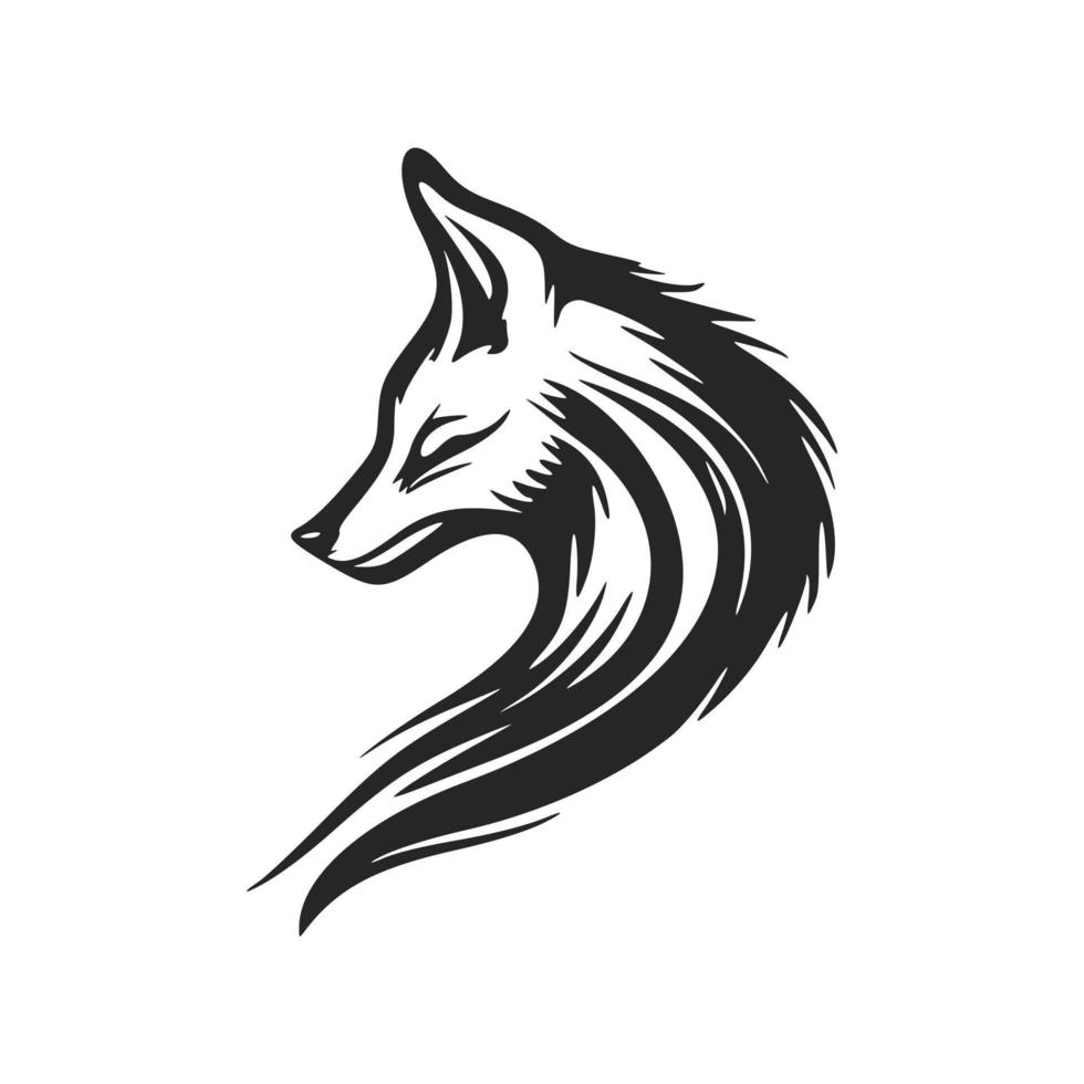 elegante design de logotipo de vetor de cabeça de raposa preto e branco.