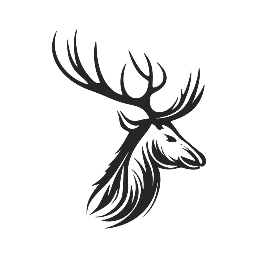 logotipo vetorial preto e branco minimalista com a imagem de um cervo. vetor