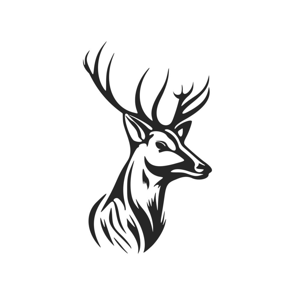 logotipo de vetor preto e branco limpo e moderno com um cervo com chifres.