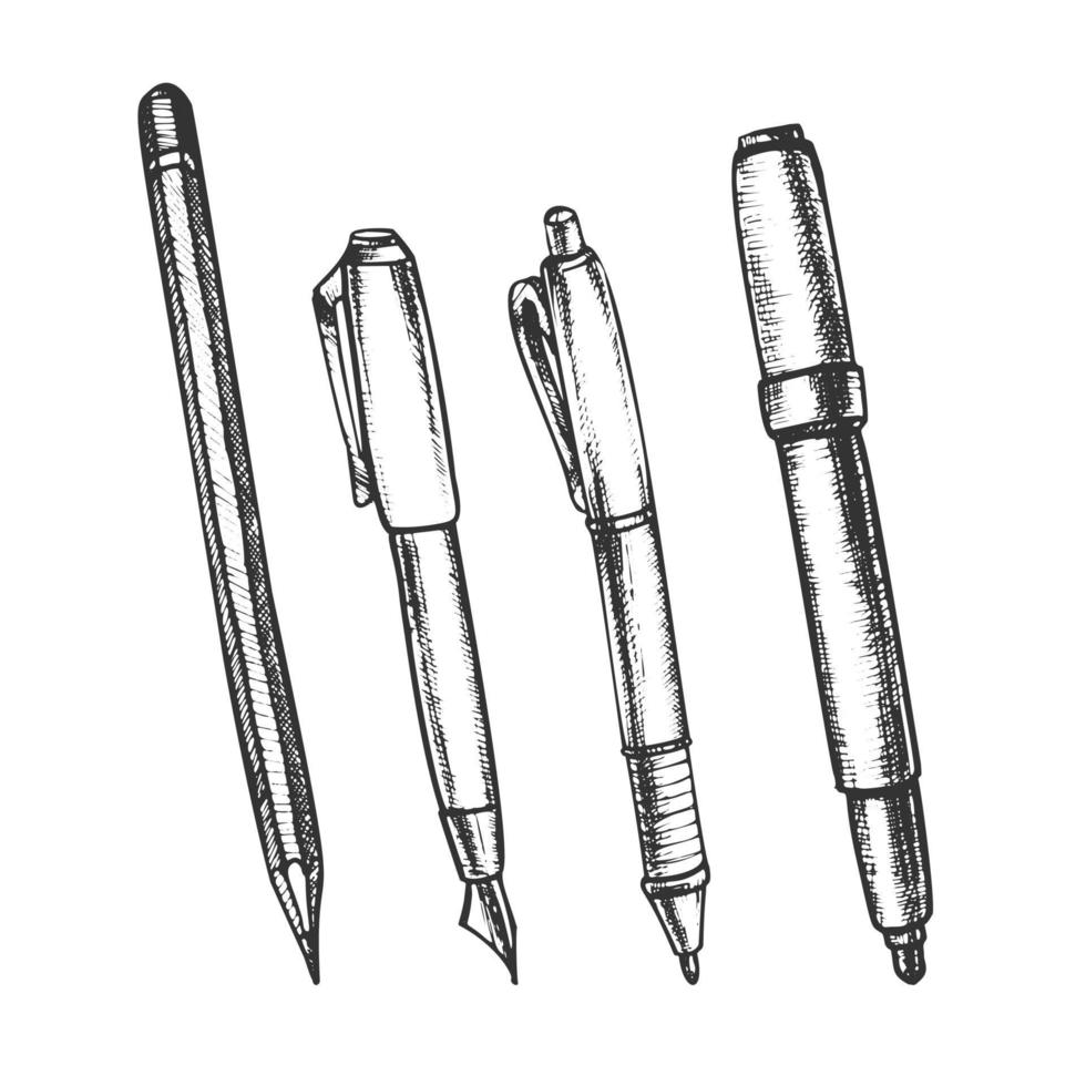 vetor de conjunto retrô de caneta, lápis e marcador de feltro