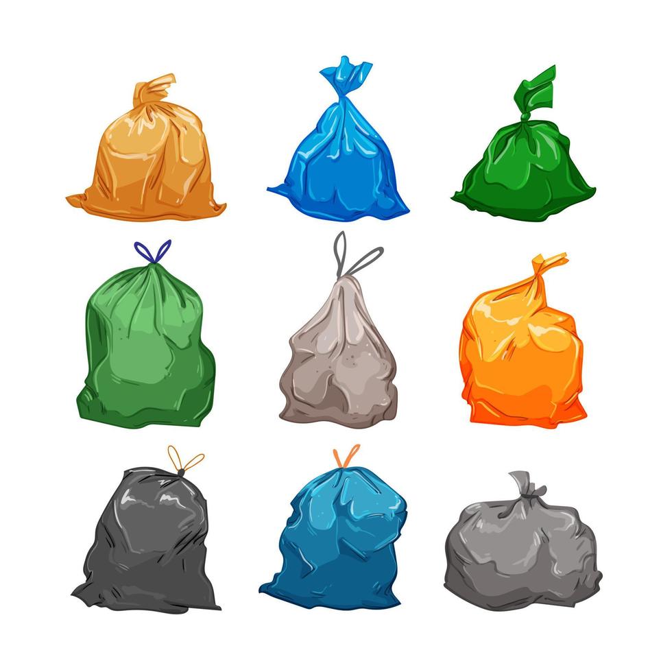 conjunto de saco de lixo ilustração vetorial dos desenhos animados vetor