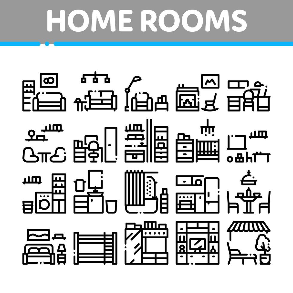 vetor de conjunto de ícones de coleção de móveis de quartos em casa