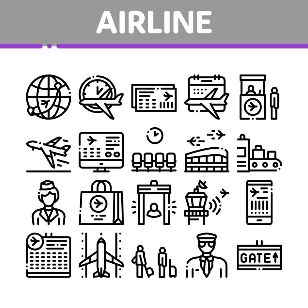 vetor de conjunto de ícones de coleção de companhias aéreas e aeroportos