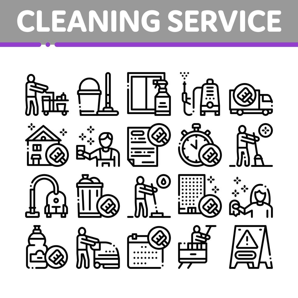 vetor de conjunto de ícones de coleção de ferramentas de serviço de limpeza