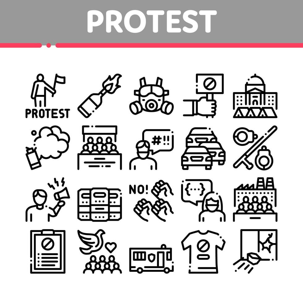 vetor de conjunto de ícones de coleção de protesto e greve