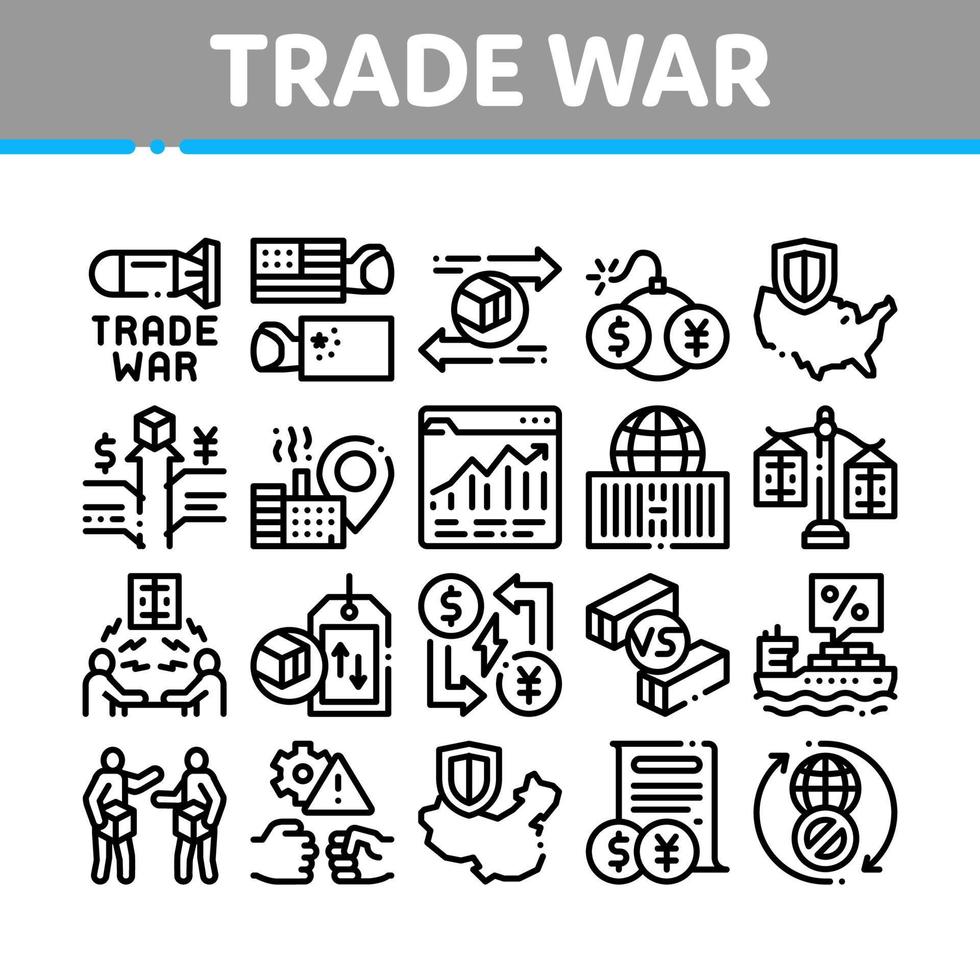 vetor de conjunto de ícones de coleção de negócios de guerra comercial