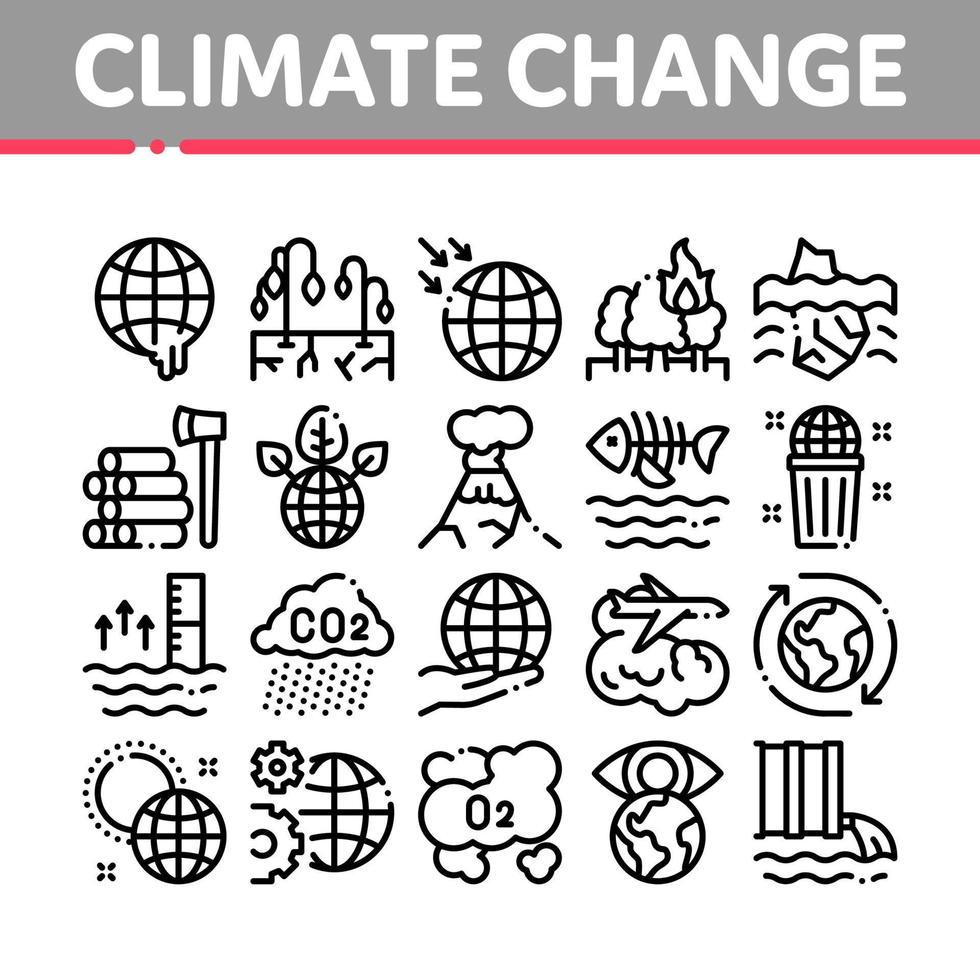 vetor de conjunto de ícones de coleção de ecologia de mudança climática