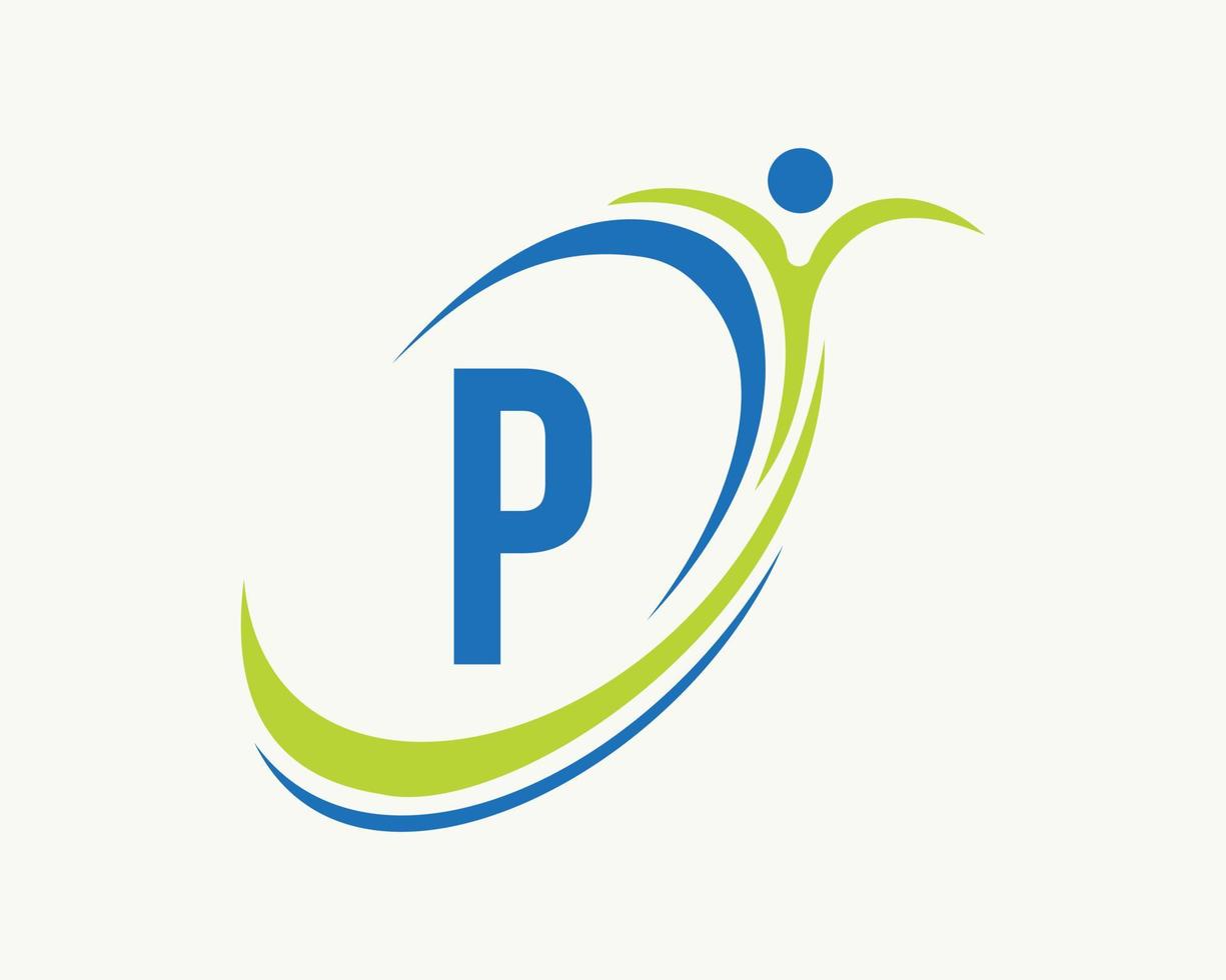 design de logotipo de fitness letra p. bio, ícone de saúde. logotipo médico vetor