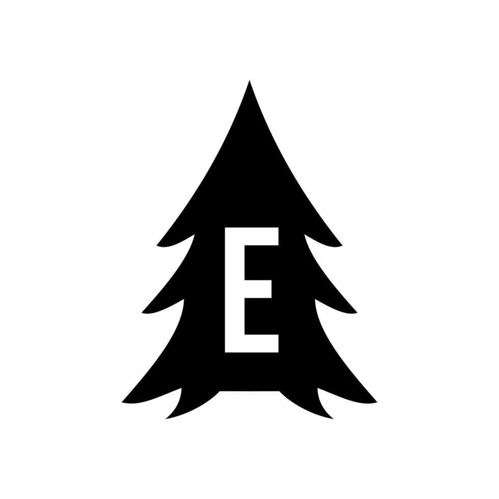 design de logotipo de pinheiro letra e vetor
