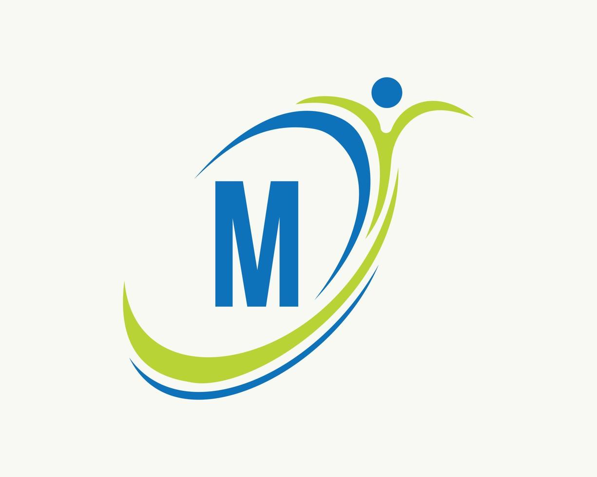 design de logotipo de fitness letra m. bio, ícone de saúde. logotipo médico vetor