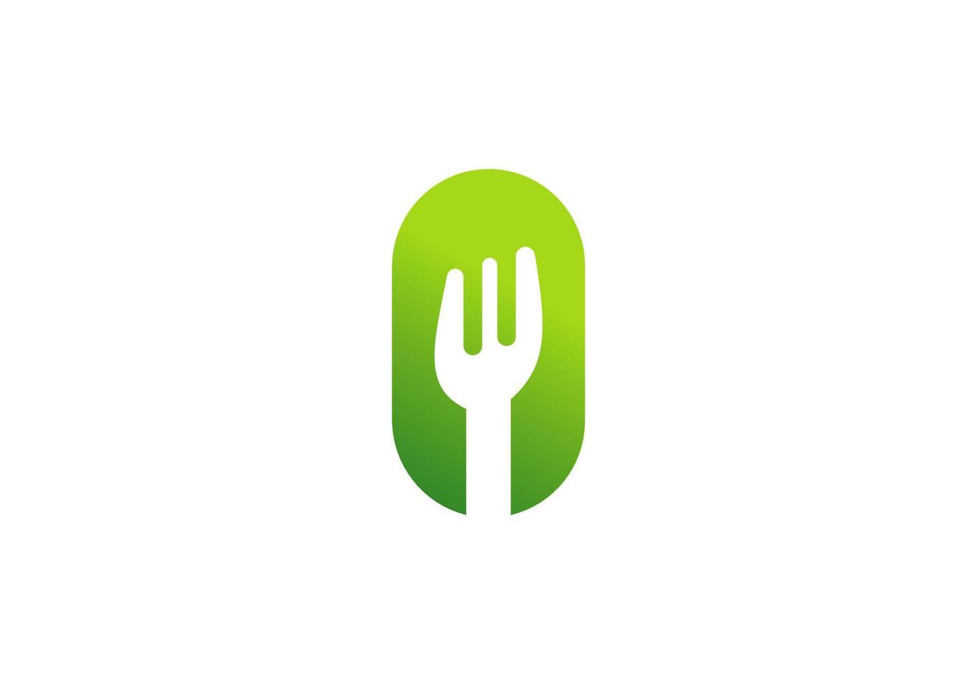 design do logotipo do restaurante na letra o com ícone de garfo e colher vetor