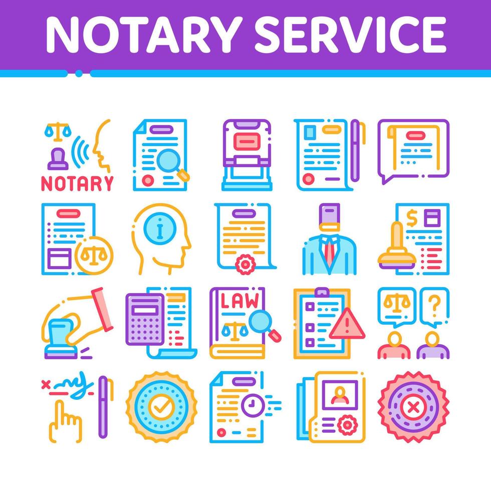 conjunto de ícones de coleção de agências de serviços notariais vetor