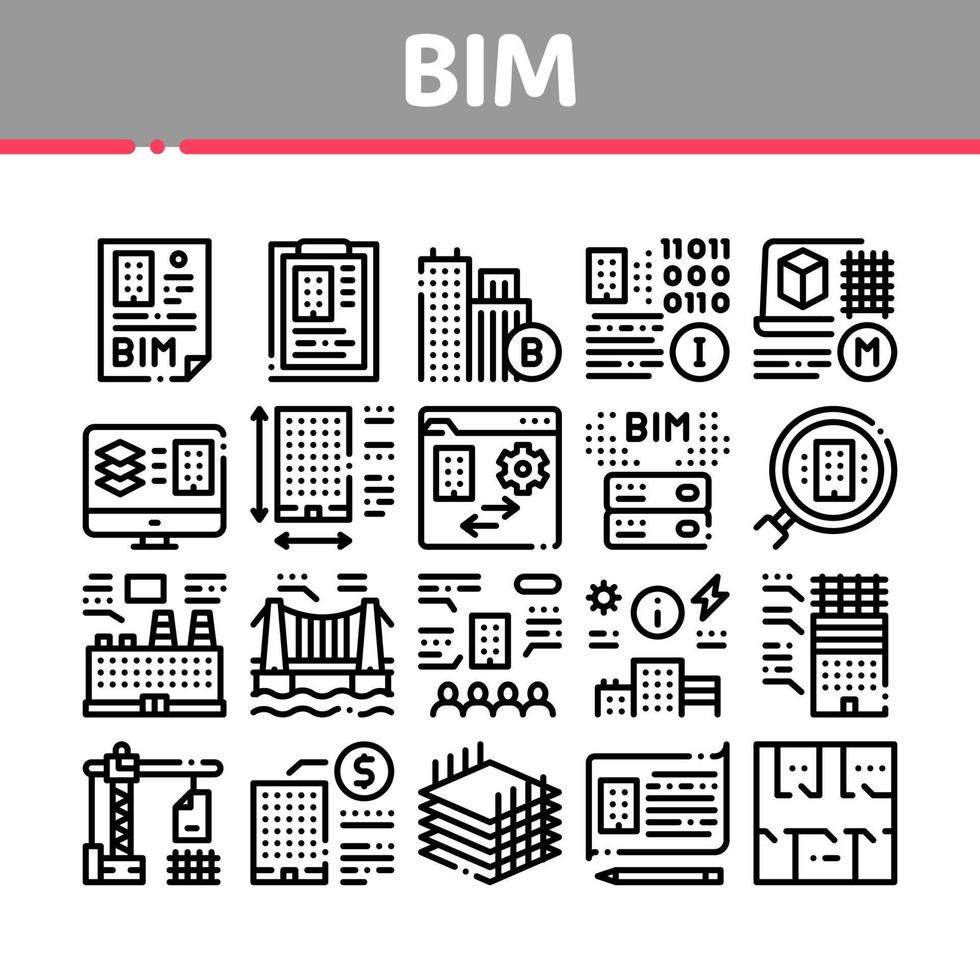 conjunto de ícones de modelagem de informações de construção bim vetor