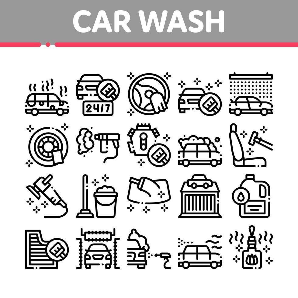 vetor de conjunto de ícones de coleta de serviço automático de lavagem de carro
