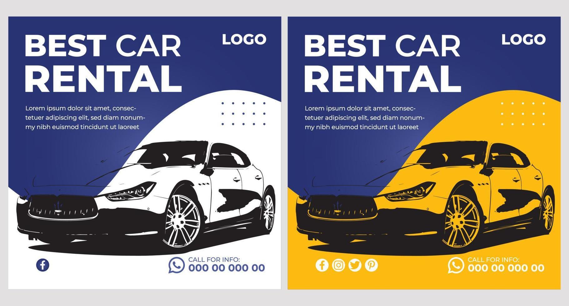 modelos de banner de mídia social de negócios de aluguel de carros vetor