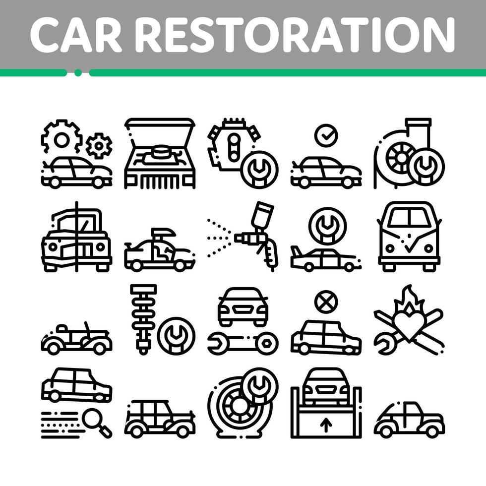 vetor de conjunto de ícones de coleção de reparo de restauração de carro