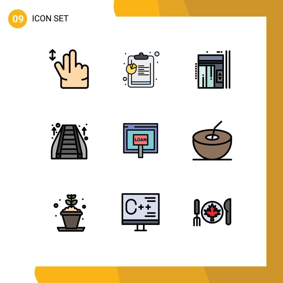 conjunto de 9 sinais de símbolos de ícones de interface do usuário modernos para empréstimo de crédito elevador shopping elementos de design de vetores editáveis
