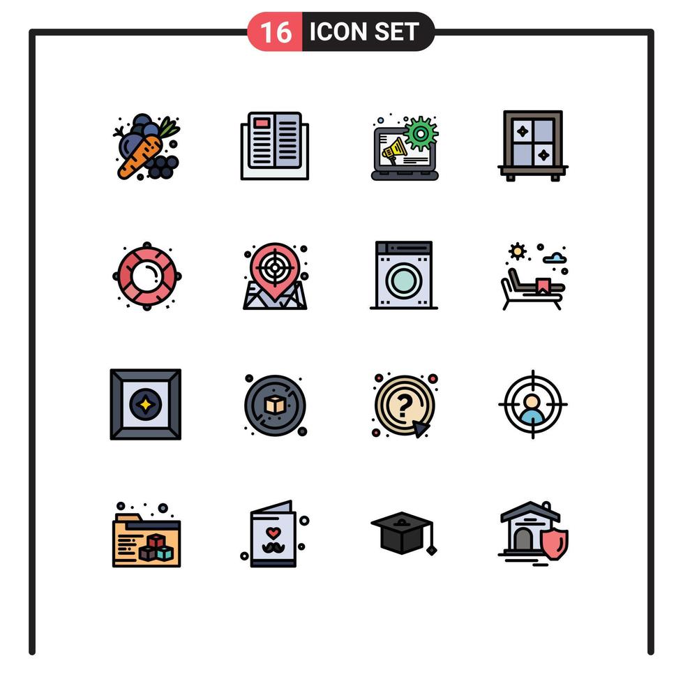 pacote de ícones vetoriais de estoque de 16 sinais e símbolos de linha para bóia de vida, bóia, aprendizagem, conteúdo da janela, elementos de design de vetores criativos editáveis